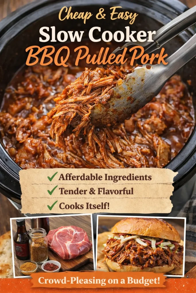 Pinterest image shows BBQ Pulled Pork