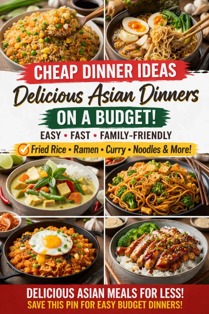 Featured image reads:  Cheap Dinner Ideas - Delicious Asian Dinners on a Budget
