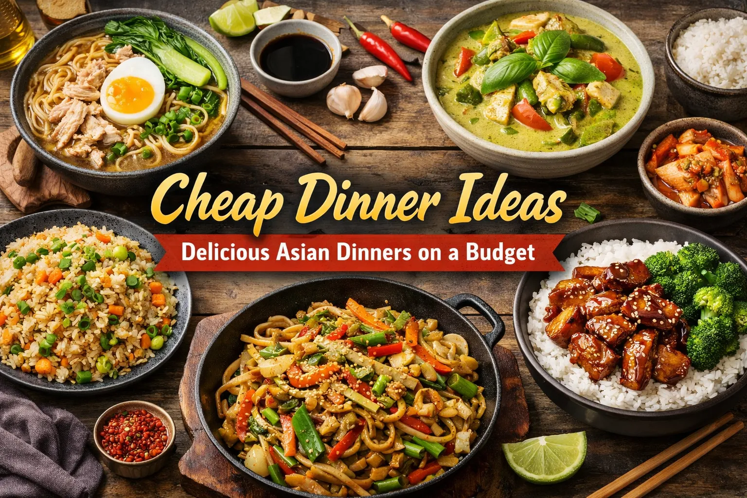 Featured image reads cheap dinner ideas: Delicious Asian dinners on a budget