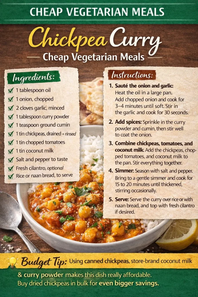 Cheap vegetarian meals can be as delicious as having a chickpea curry