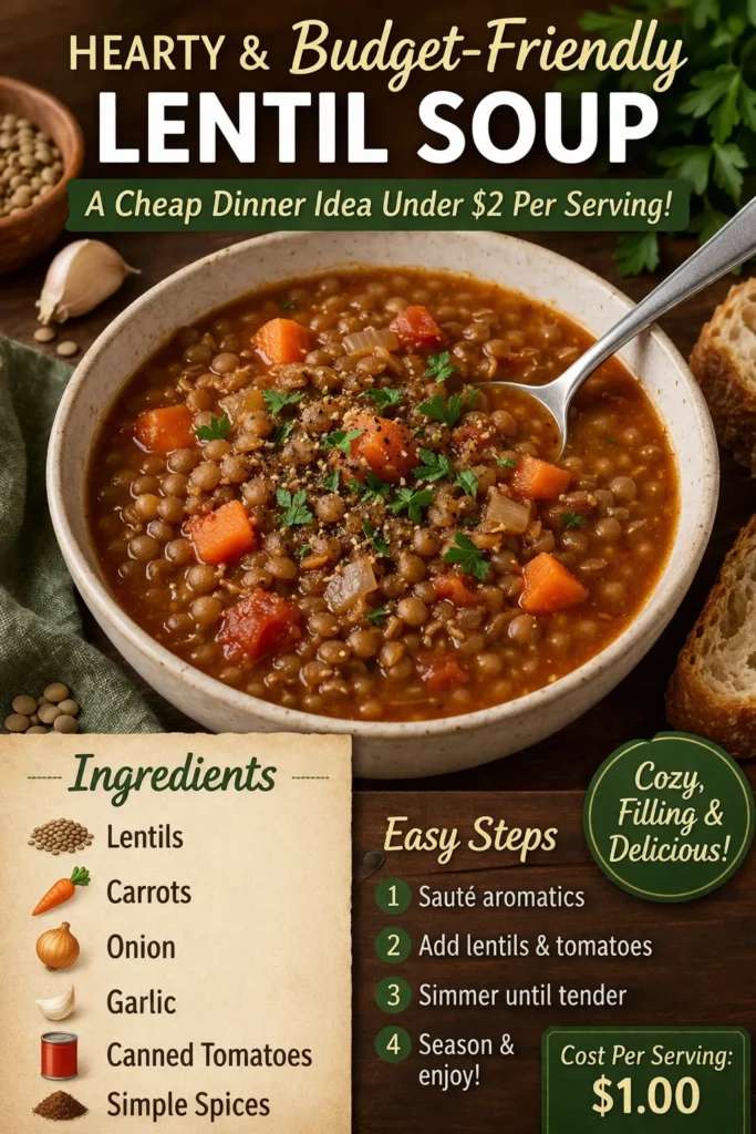 Cheap meal ideas include lentil soup.