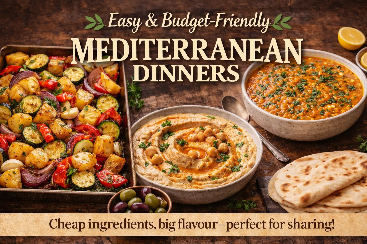 Featured image shows cheap easy dinners from the Mediterranean