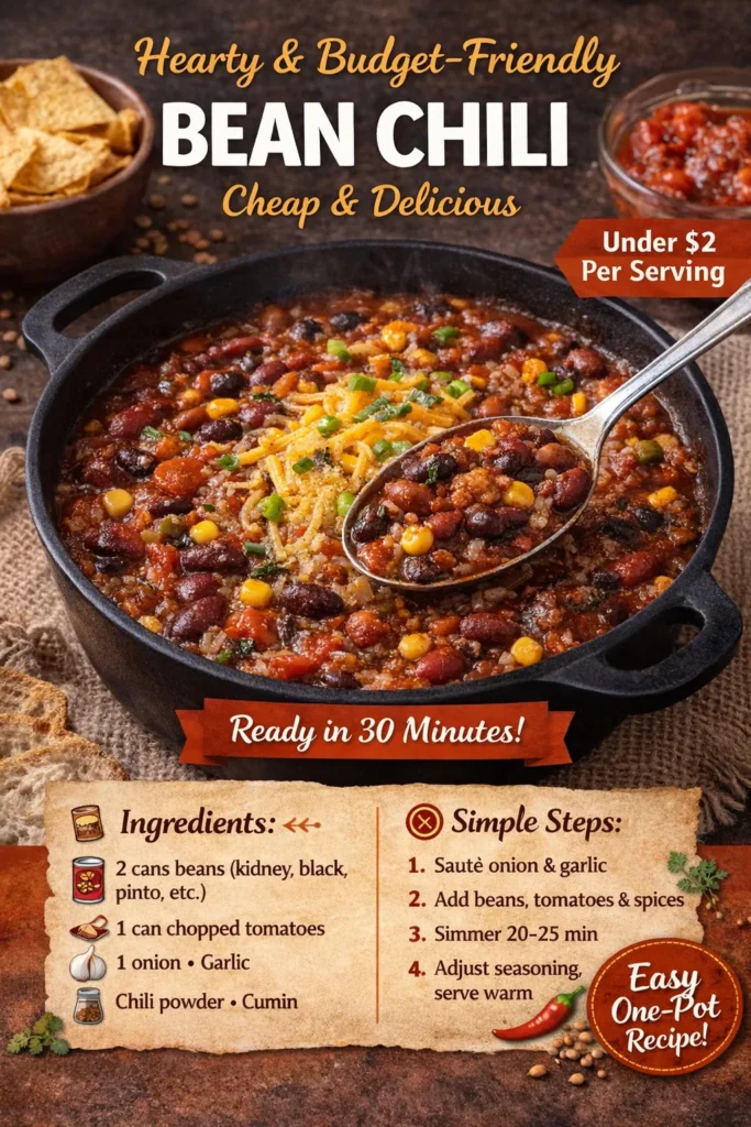 Cheap meal ideas can include bean chili