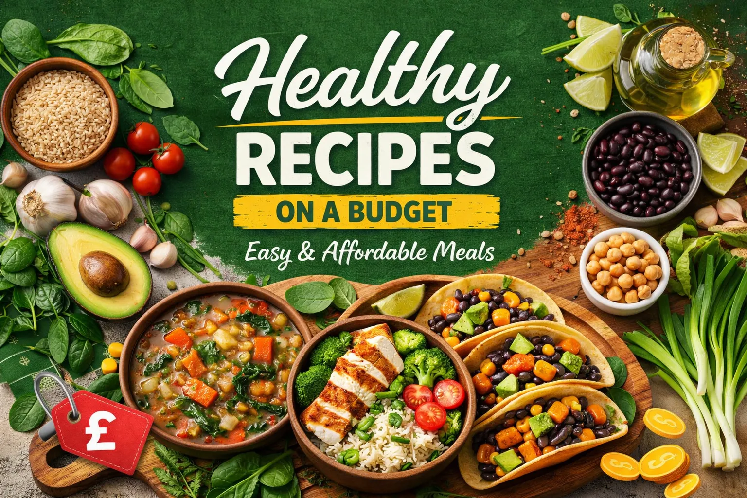 featured image shows healthy recipes on a budget